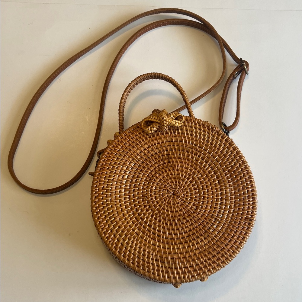Boho Rattan Woven Circle Round Crossbody Handbag Cottagecore Summer Beach